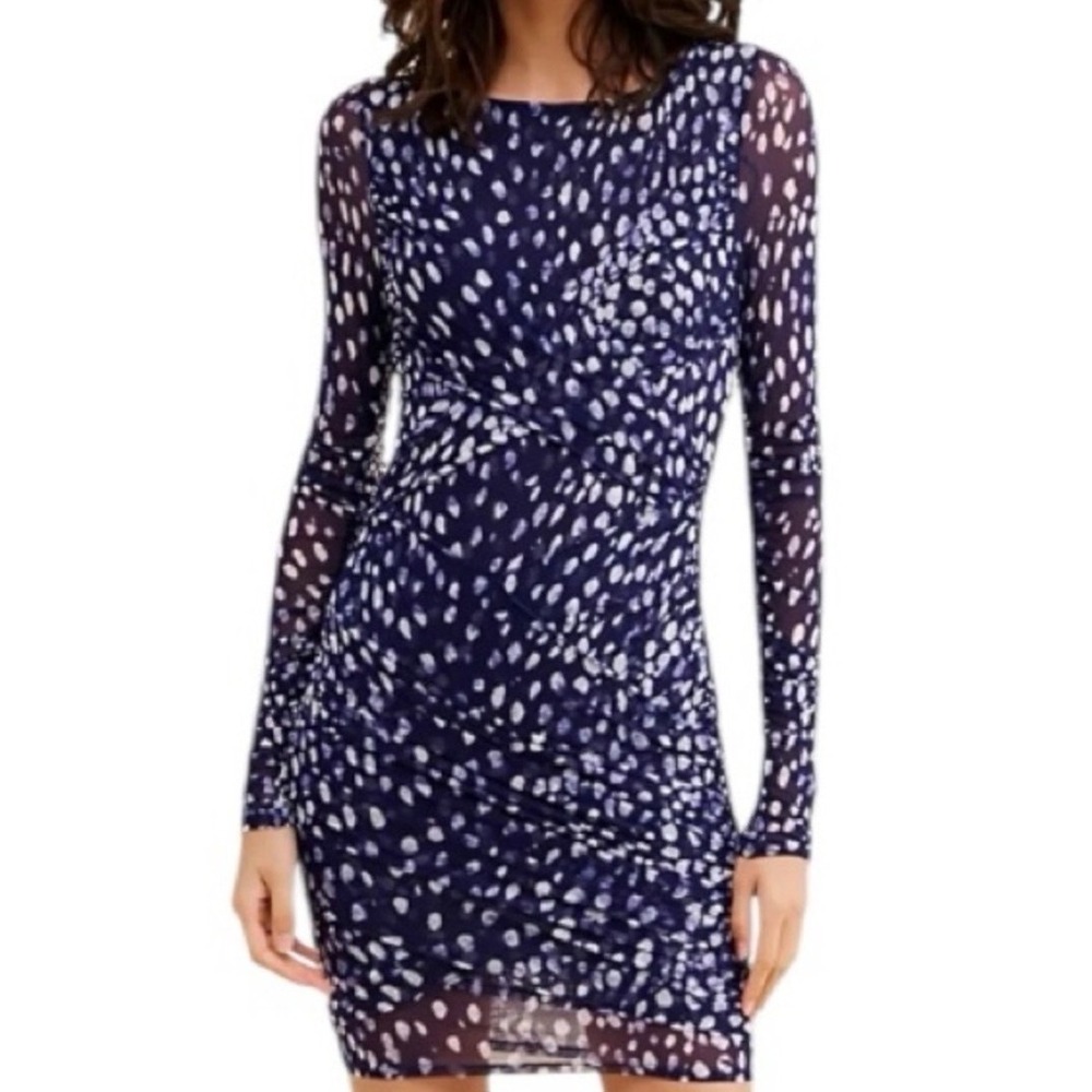 Free People Katana Mesh Mini Dress Navy Ink Combo OB2070729 Small New
